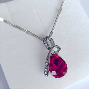NWT Silver Plated Necklace with Pink Gem and Rhinestone Pendant